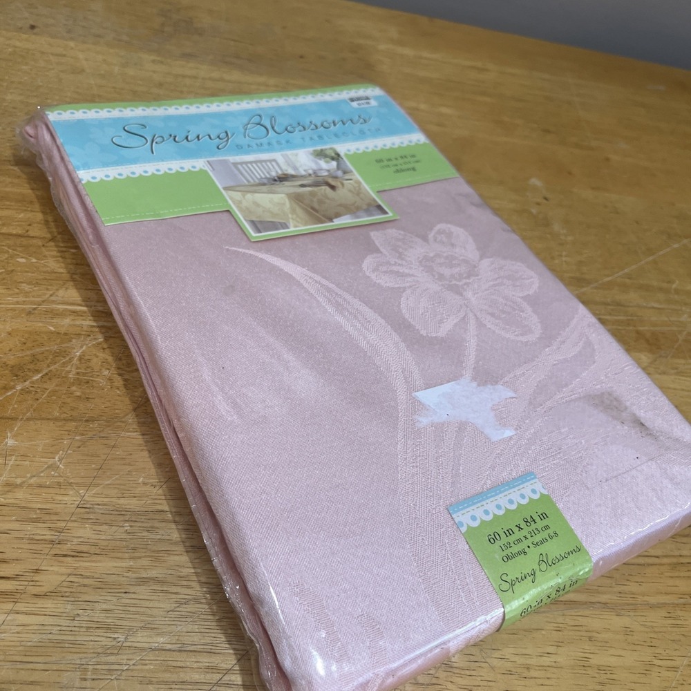 Bed Bath Beyond Pink Spring Blossom‎ Damask Tablecloth 60x84" Daffodils Tulips